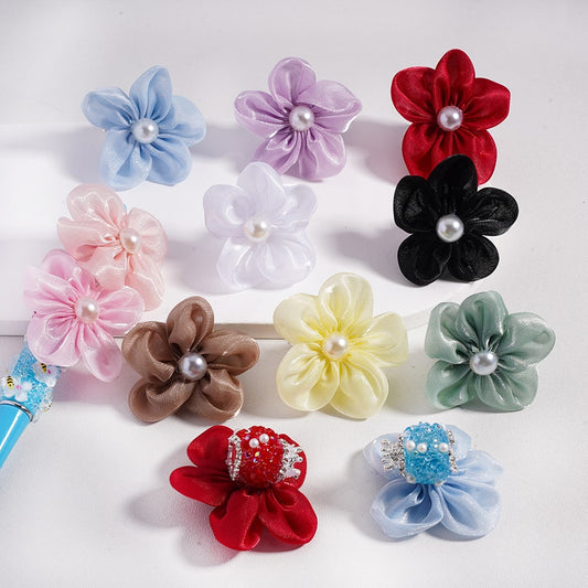 Sugar Acrylic Beads with Mini Silver Alloy Crown White Pearls Clear Rhinestones Chains Large Fabric Flowers