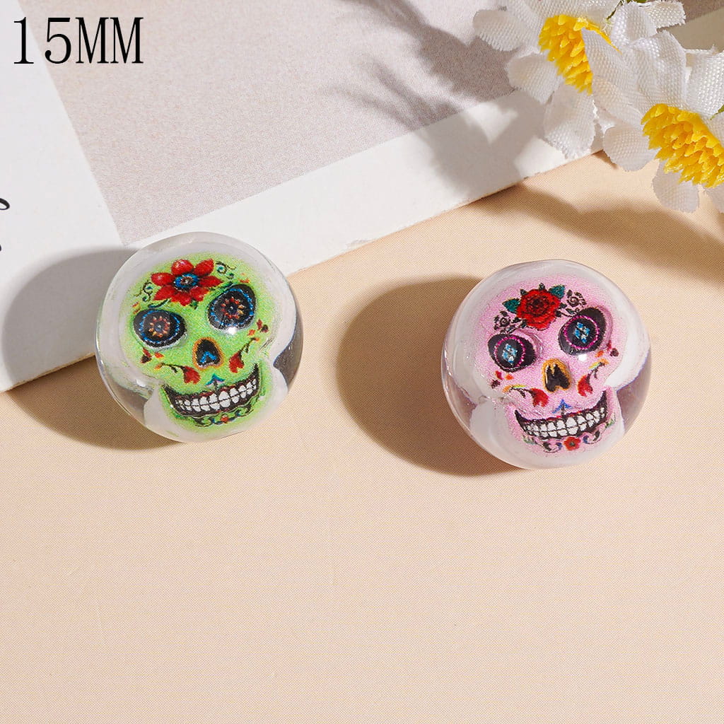 Acrylic Beads for Bracelets with Double-Sided Skull Inside, Day of the Dead Theme, Translucent, 15MM, Random Mix
