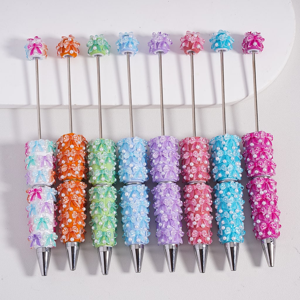 Beadable Clay Pen with Cute Bowknot  White Pearls Valentine's Day Series