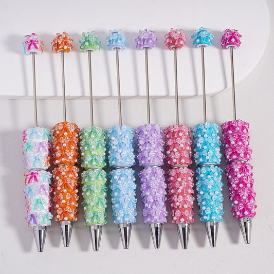Beadable Clay Pen with Cute Bowknot  White Pearls Valentine's Day Series