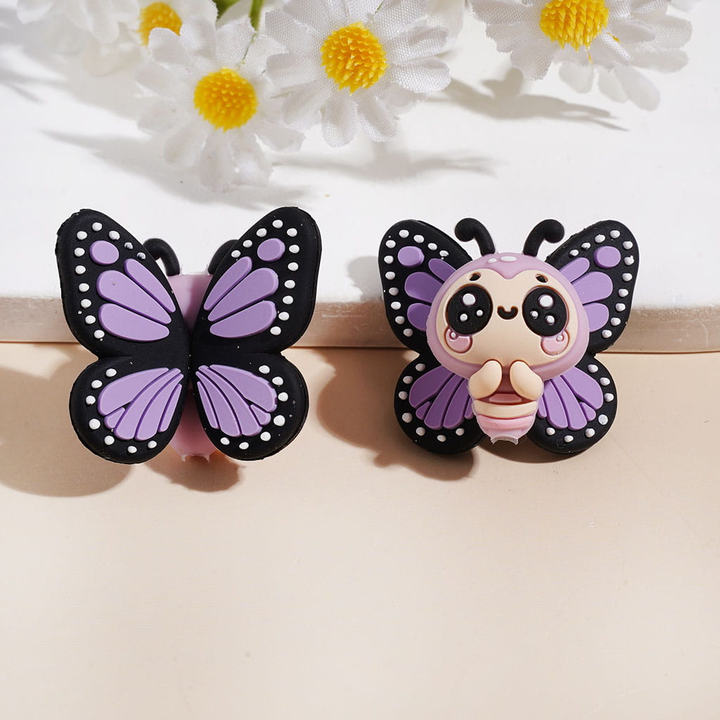3D Big-Eyed Butterfly with Vivid Wings Silicone Focal Beads, Various Colors
