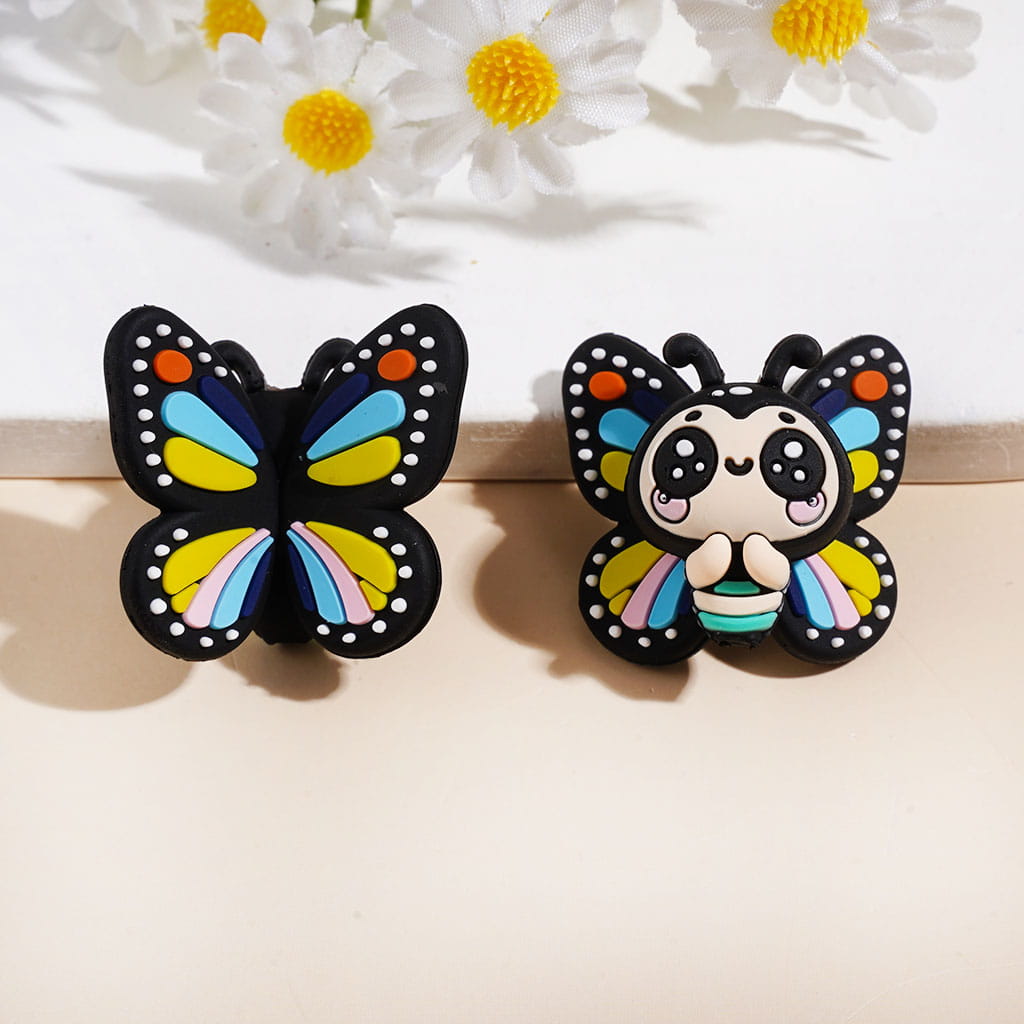 3D Big-Eyed Butterfly with Vivid Wings Silicone Focal Beads, Various Colors