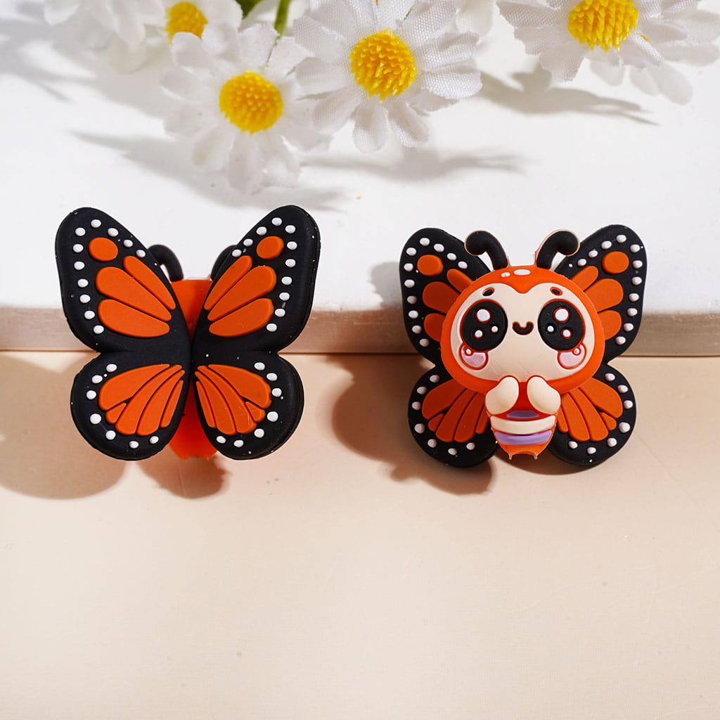 3D Big-Eyed Butterfly with Vivid Wings Silicone Focal Beads, Various Colors