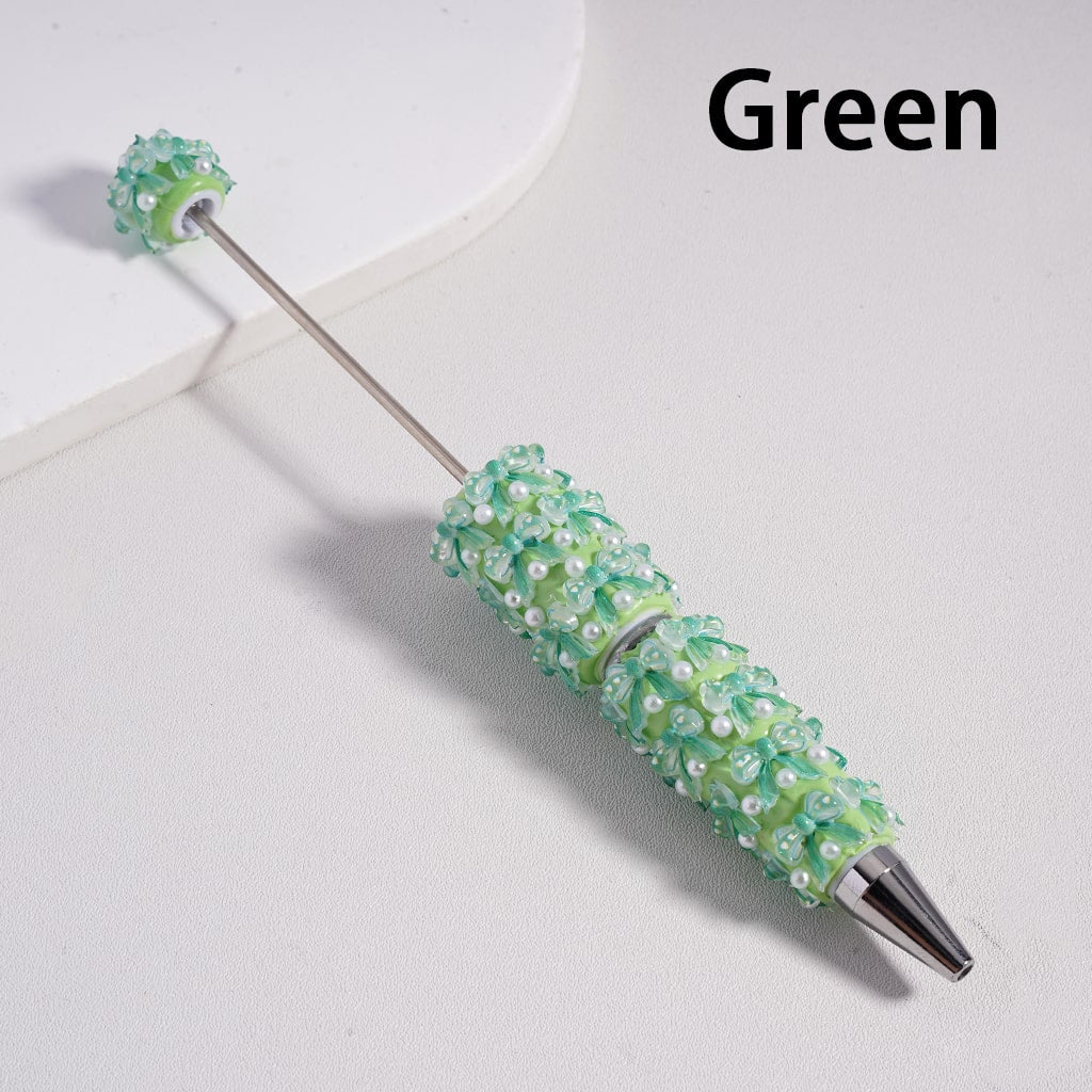 Beadable Clay Pen with Cute Bowknot  White Pearls Valentine's Day Series