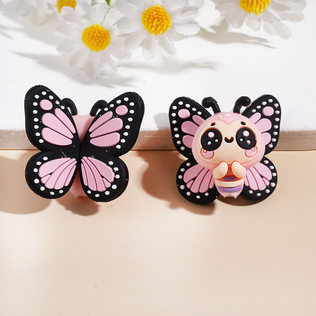 3D Big-Eyed Butterfly with Vivid Wings Silicone Focal Beads, Various Colors