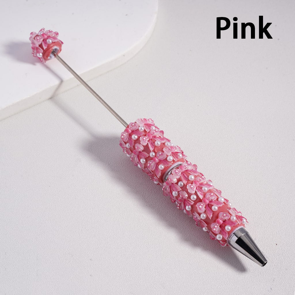 Beadable Clay Pen with Cute Bowknot  White Pearls Valentine's Day Series