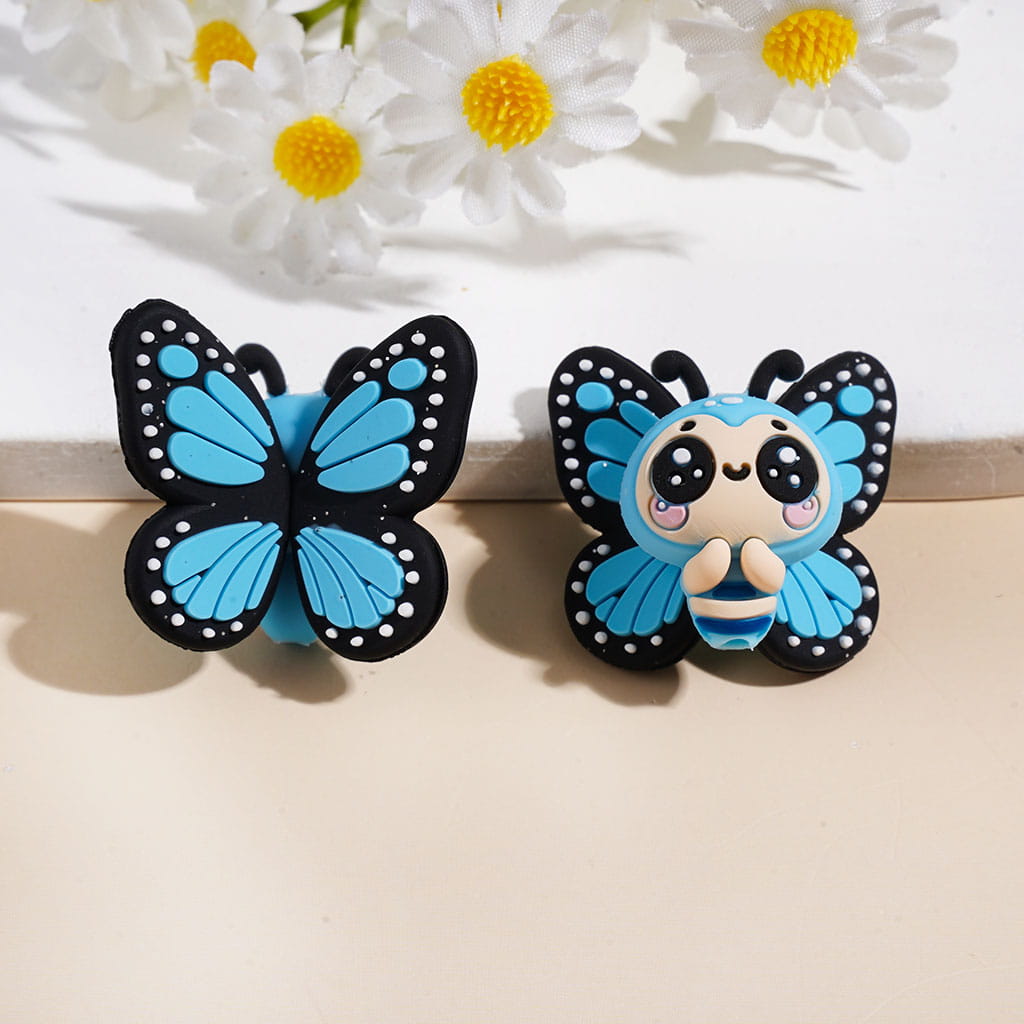 3D Big-Eyed Butterfly with Vivid Wings Silicone Focal Beads, Various Colors
