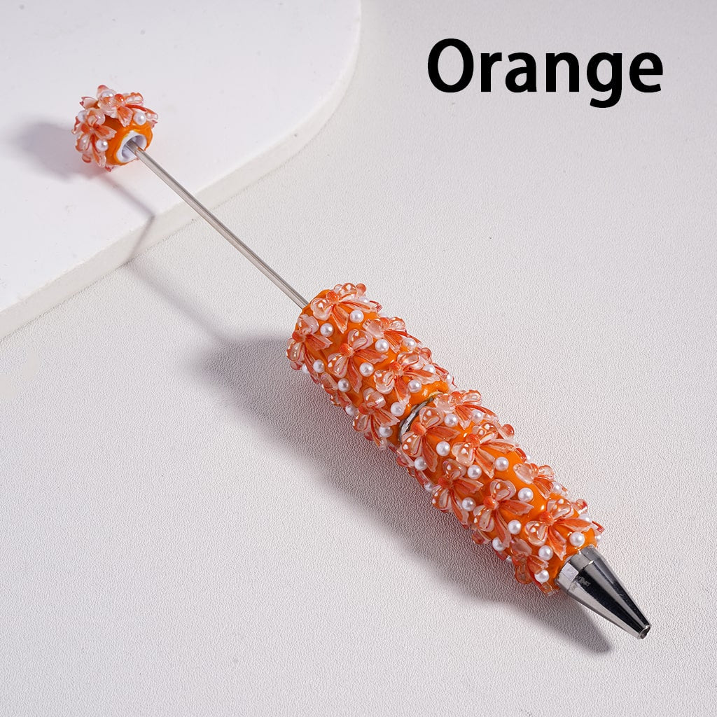 Beadable Clay Pen with Cute Bowknot  White Pearls Valentine's Day Series
