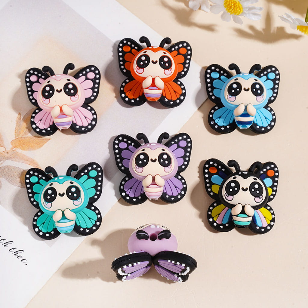 3D Big-Eyed Butterfly with Vivid Wings Silicone Focal Beads, Various Colors