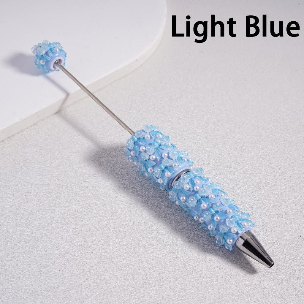 Beadable Clay Pen with Cute Bowknot  White Pearls Valentine's Day Series