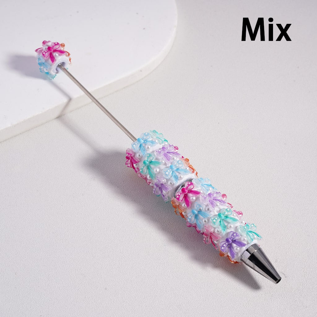 Beadable Clay Pen with Cute Bowknot  White Pearls Valentine's Day Series