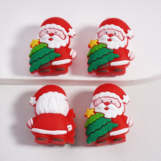 Silicone Focal Beads  3D Cute Father Christmas Sant Clau Holds Christmas Tree
