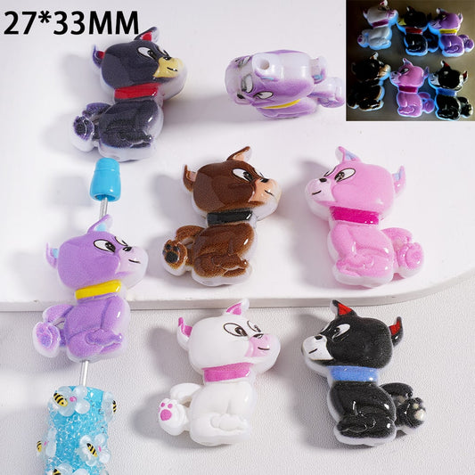 Acrylic Beads Luminous Cute Dog Puppy, 27*33MM, Random Mix