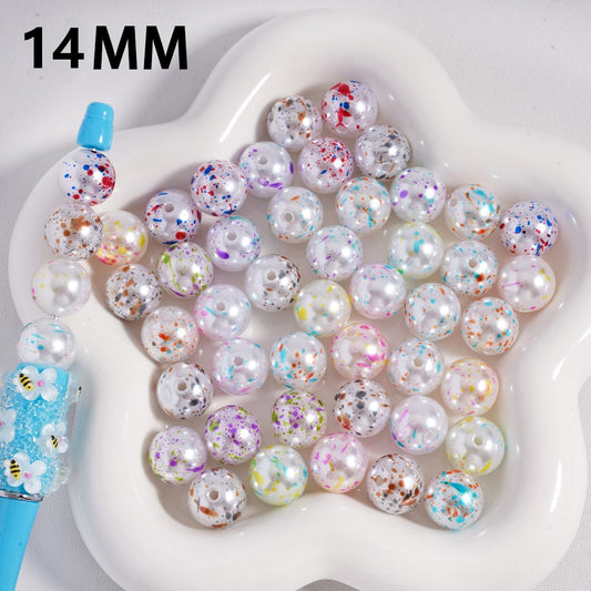 Acrylic Beads Colorful Abstract Art Prints, White, 14MM, Random Mix