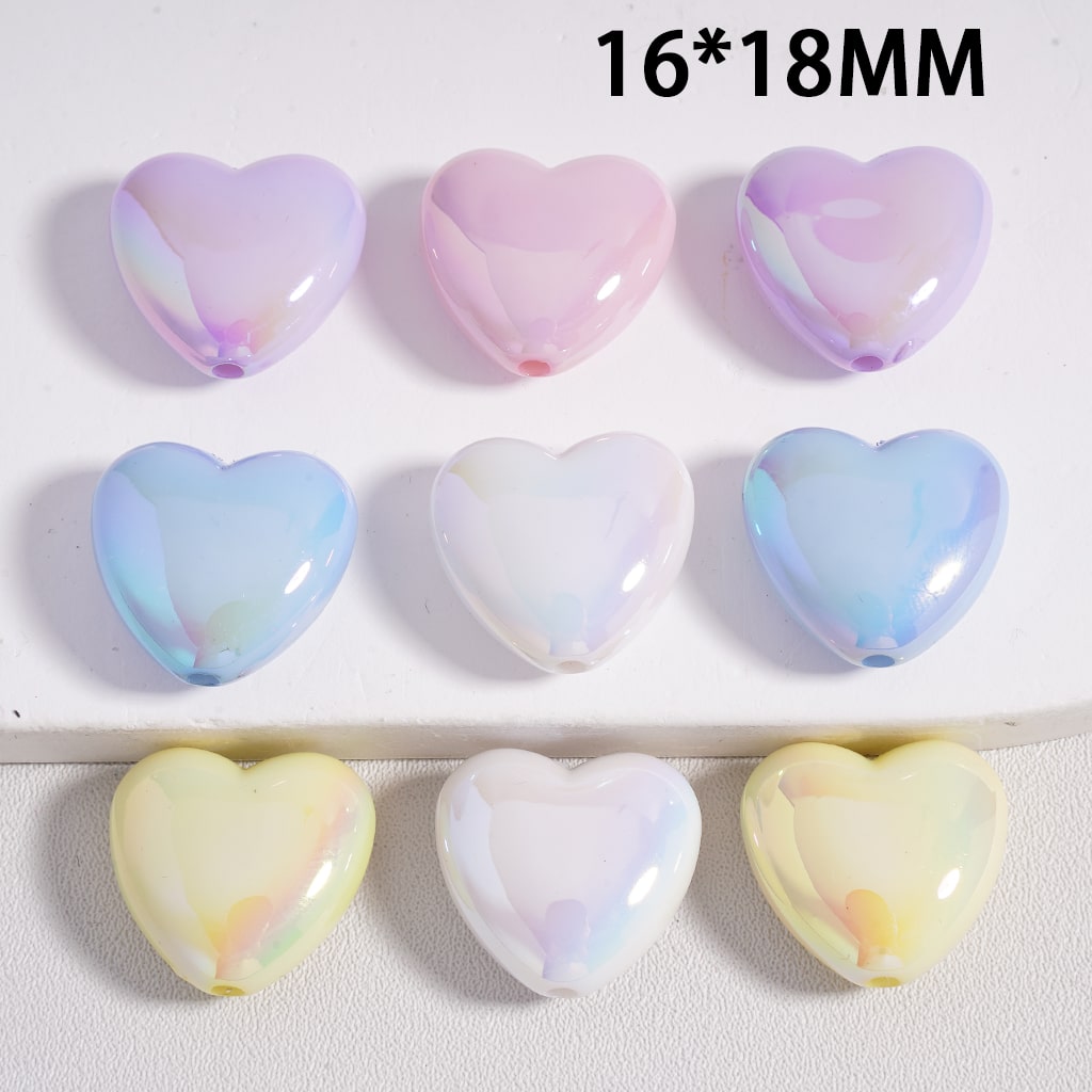 Acrylic Beads UV Coating Cute Hearts, Macaron Colors, 16*18MM, Random Mix (Can't Used for the Pen)