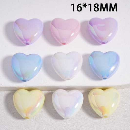 Acrylic Beads UV Coating Cute Hearts, Macaron Colors, 16*18MM, Random Mix (Can't Used for the Pen)