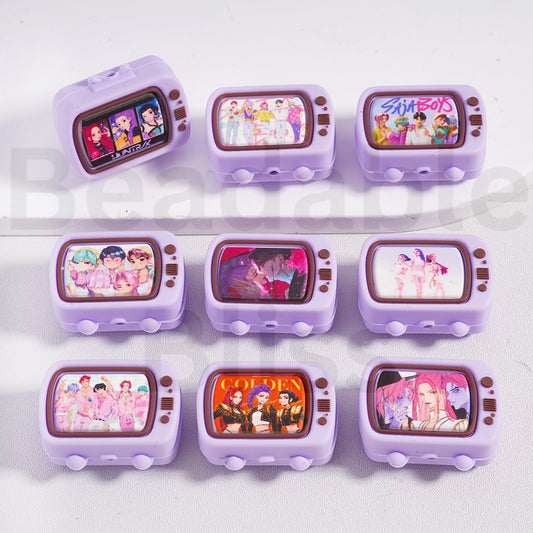 Silicone Focal Beads 3D Mini Cute Saj Bo Hunt Series Television, Purple Color, Random Mix