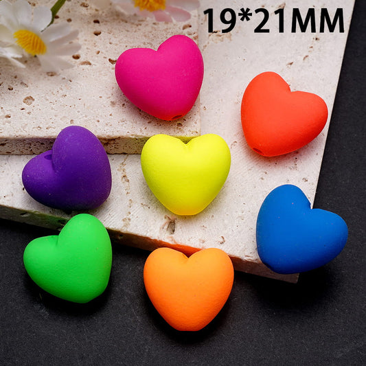 Heart Acrylic Beads in Matte Rubber Touch, 19*21MM, Neon Colors, Random Mix