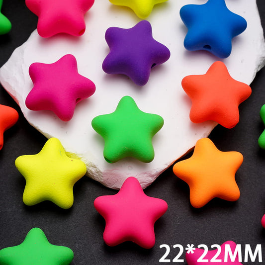 Star Acrylic Beads in Matte Rubber Touch, Fluorescence Colors, 22*22MM, Random Mix