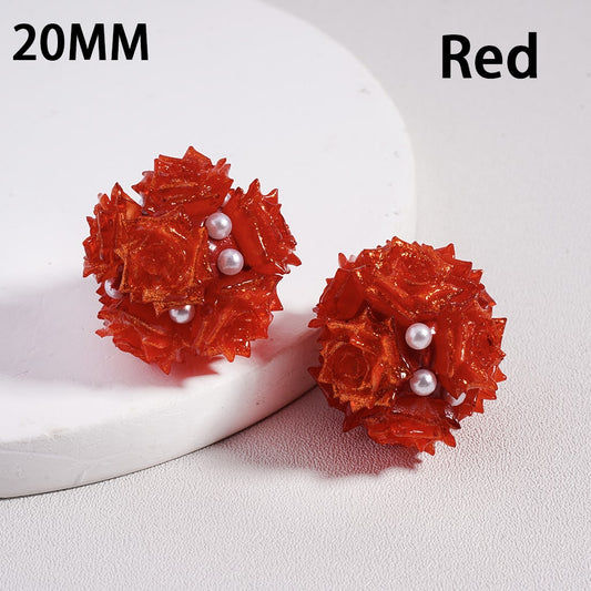 Red earrings with pearls on a white background, labeled '20MM' and 'Red'.

