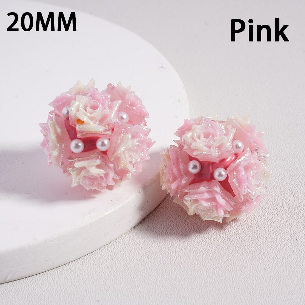Clay Beads Luminous Glitter Rose Flowers White Pearls, 20MM