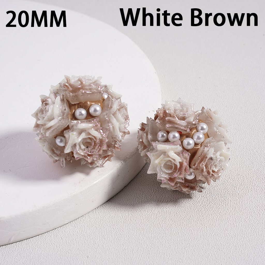 Clay Beads Luminous Glitter Rose Flowers White Pearls, 20MM