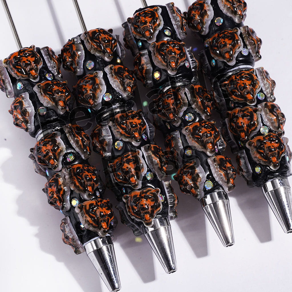 Beadable Clay Pens with Tiger Head in American Football Teme and AB Rhinestones