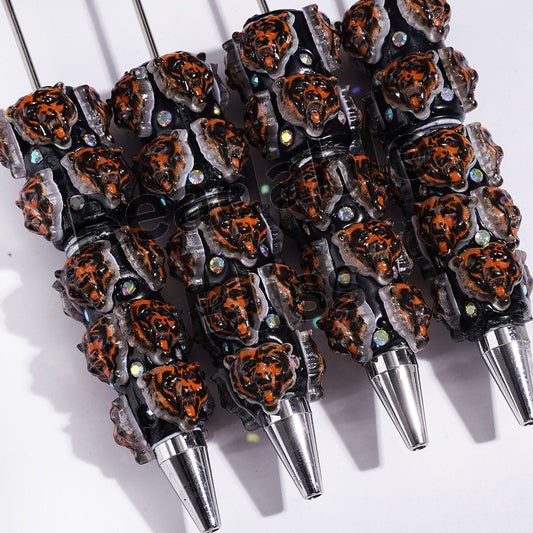 Beadable Clay Pens with Tiger Head in American Football Teme and AB Rhinestones