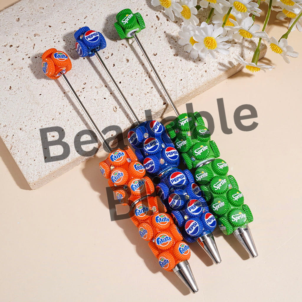 Beadable Clay Pens with Soda Drinking Bottle Cap and AB Rhinestones