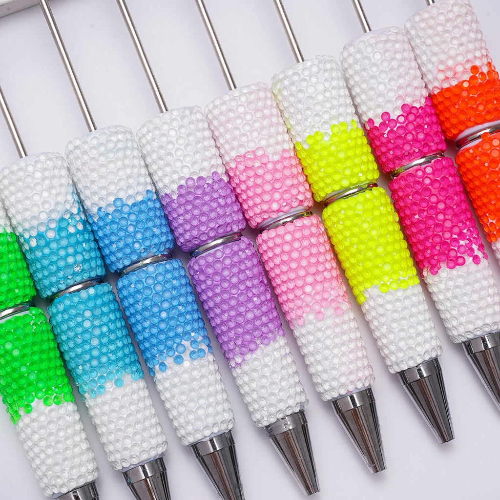 Beadable Clay Pens with Three Layers Colors Rhinestones Covered the Entire Pens, Neon Colors