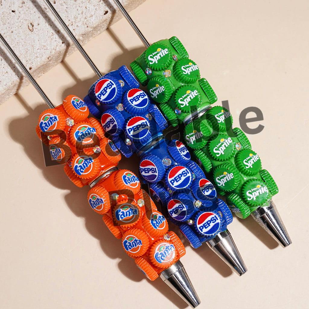 Beadable Clay Pens with Soda Drinking Bottle Cap and AB Rhinestones