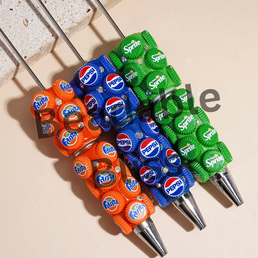 Beadable Clay Pens with Soda Drinking Bottle Cap and AB Rhinestones
