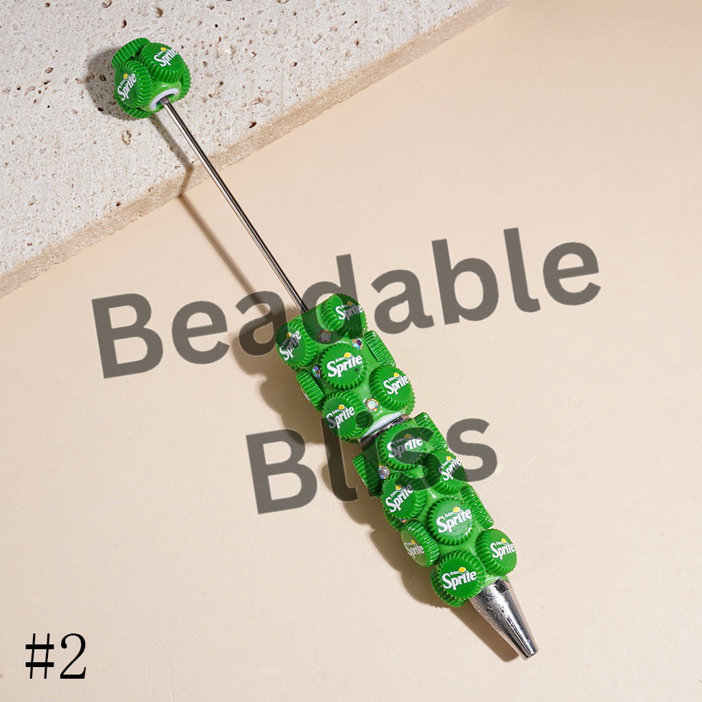 Beadable Clay Pens with Soda Drinking Bottle Cap and AB Rhinestones