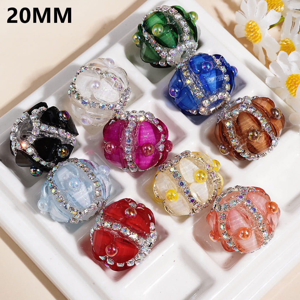 Acrylic Beads Shiny Heart & AB Rhinestones Round Pearls Multi-Color 20MM (Please Read the Description)