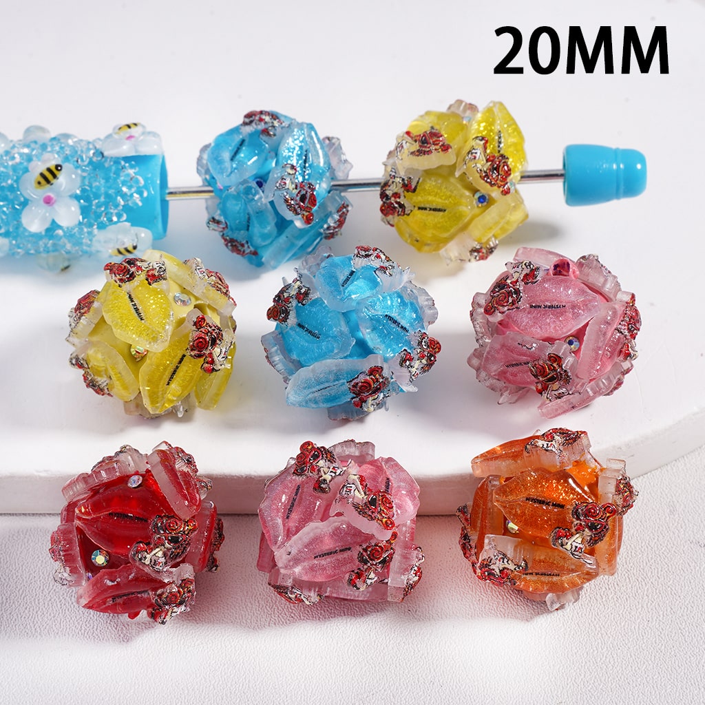 Clay Beads Cute Vivid Glitter Lips AB Rhinestones, Multi-Color, 20MM