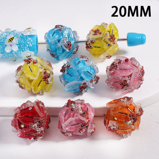 Clay Beads Cute Vivid Glitter Lips AB Rhinestones, Multi-Color, 20MM