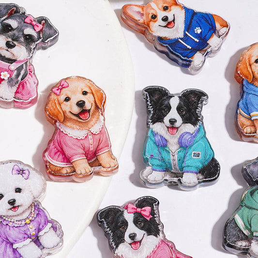Semi-Clear Pet Dog Puppy in Various Clothes Acrylic Beads, Random Mix
