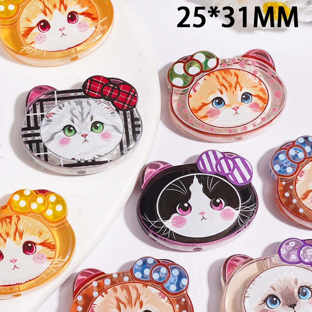 Semi-Clear Kitten Head with Various Style Bowtie Acrylic Beads, 25*31MM, Random Mix