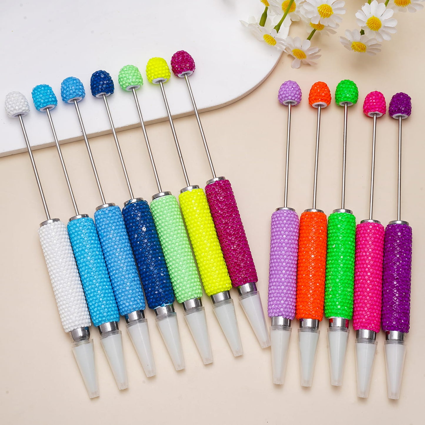 Beadable Clay Wax Tool Pen for Rhinestone Picker Dotting, w Rhinestones Covered the Entire Pens, Neon Colors (The Wax Head is available to replace)