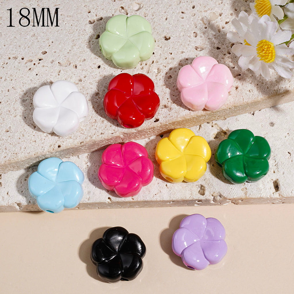 Five-Petaled Flower in Solid Color Acrylic Beads, 18MM Multi-Color Random Mix