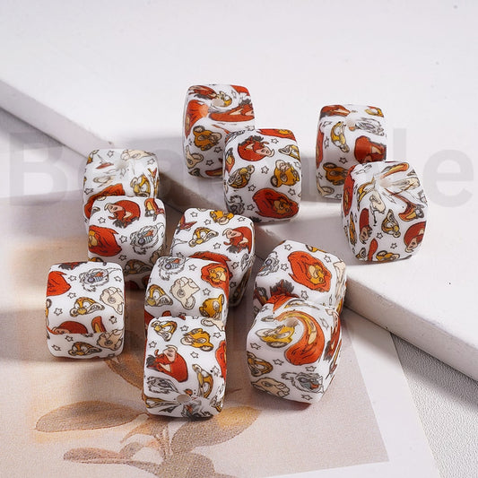 Cube Square Silicone Beads The Lion Kin Series Printed 14MM