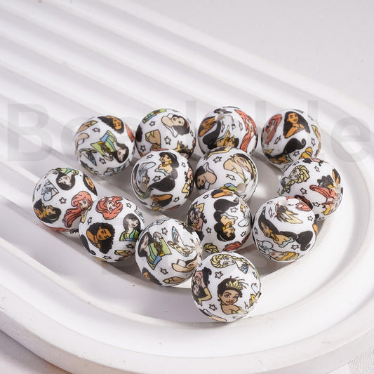Disne Princes Series Printed Silicone Beads 15MM, Z-00305