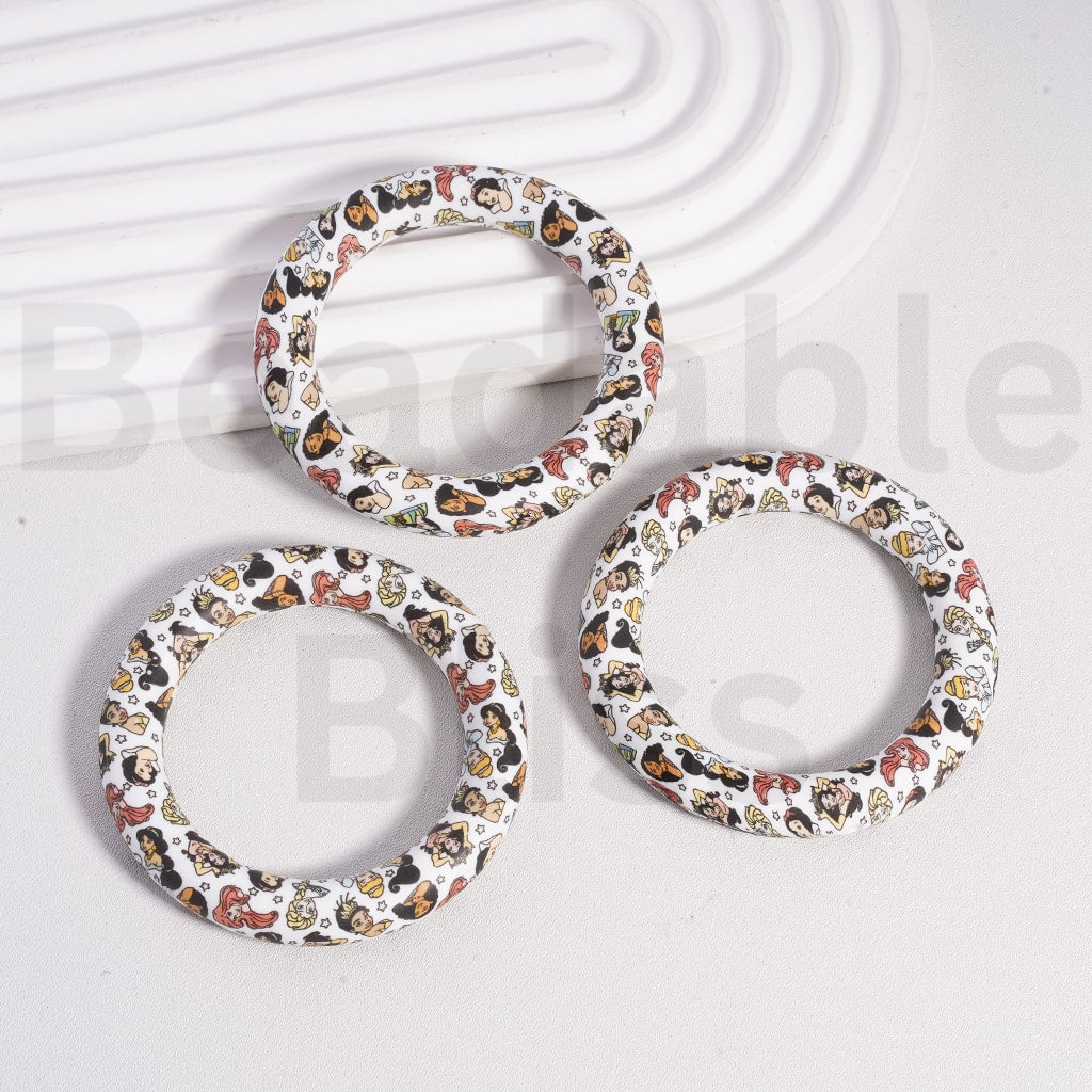 Silicone Ring Frame Bead Circle Round Soft Car Hanger Charm Loop Disne Princes Series Prints 65mm