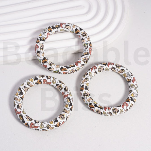 Silicone Ring Frame Bead Circle Round Soft Car Hanger Charm Loop Disne Princes Series Prints 65mm