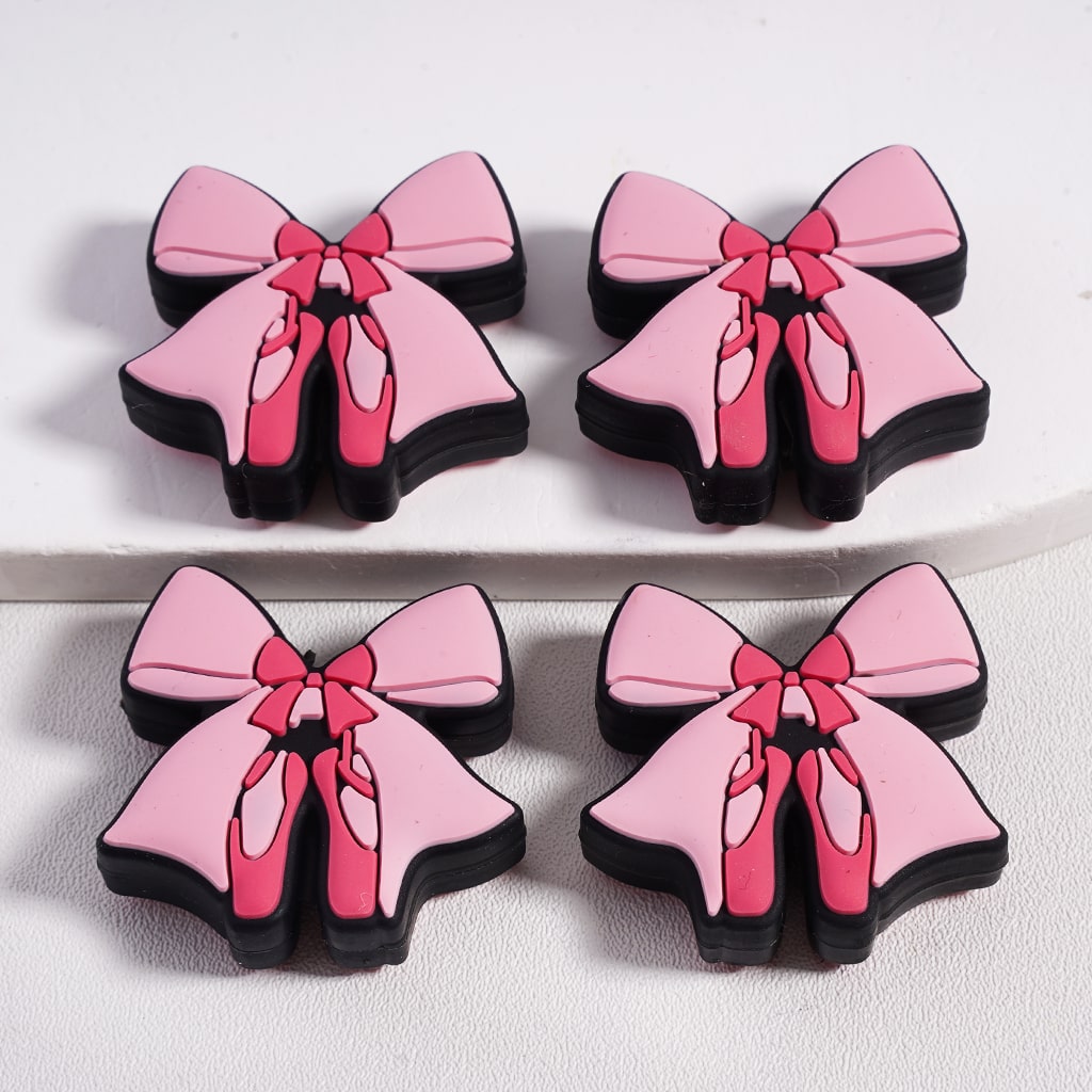 Silicone Focal Beads Dance Series Omg Point Your Feet Just A Girl Who Loves to Dance Pink Bowknot Dance Shoes