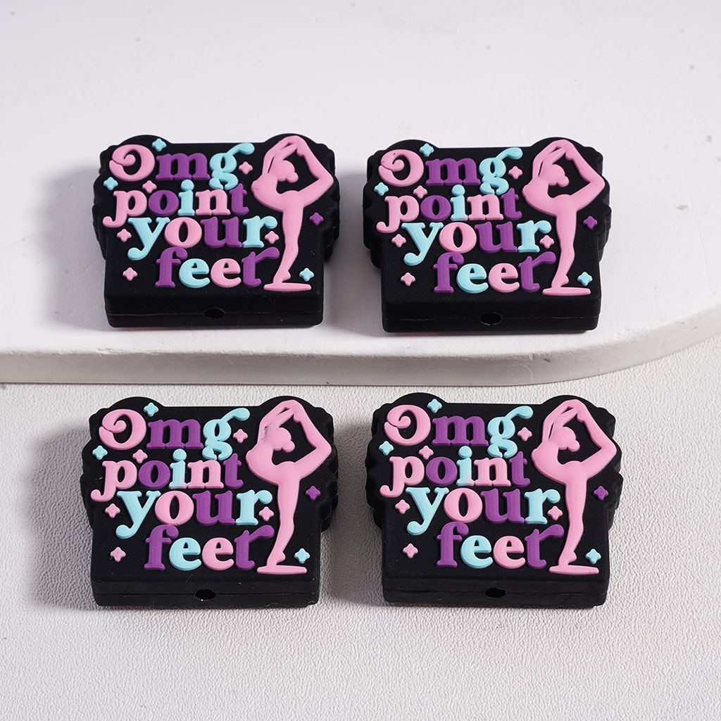 Silicone Focal Beads Dance Series Omg Point Your Feet Just A Girl Who Loves to Dance Pink Bowknot Dance Shoes