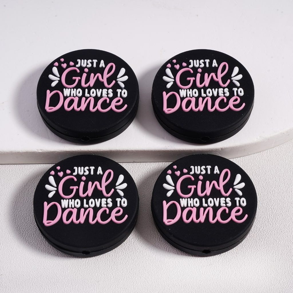 Silicone Focal Beads Dance Series Omg Point Your Feet Just A Girl Who Loves to Dance Pink Bowknot Dance Shoes