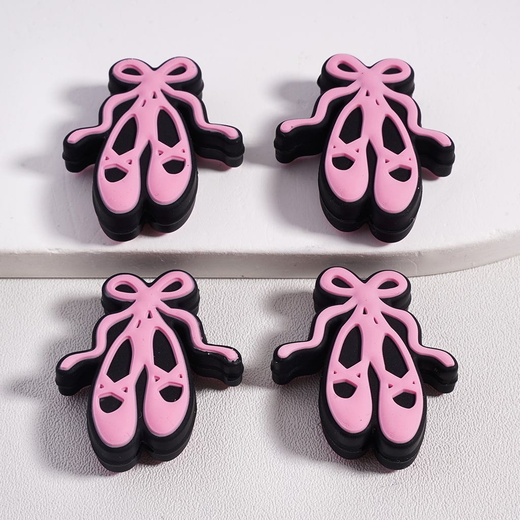 Silicone Focal Beads Dance Series Omg Point Your Feet Just A Girl Who Loves to Dance Pink Bowknot Dance Shoes