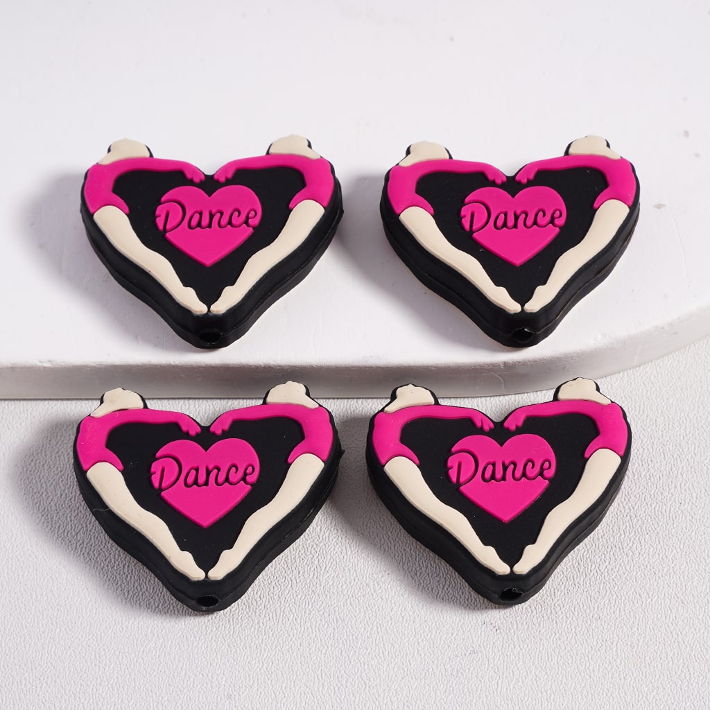 Silicone Focal Beads Dance Series Omg Point Your Feet Just A Girl Who Loves to Dance Pink Bowknot Dance Shoes