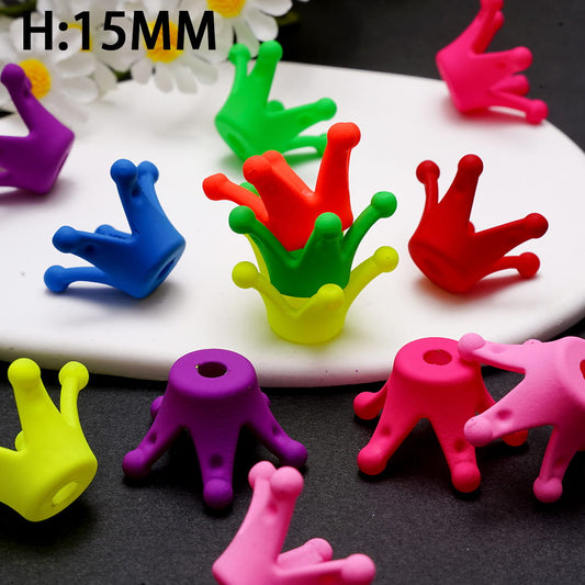 Acrylic Beads Crown in Matte Rubber Touch, Neon Colors, Height 15MM, Random Mix